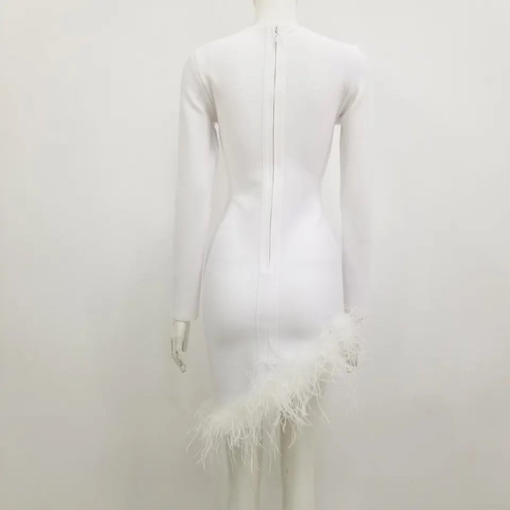 Bodycon Asymmetrical Feather Cocktail Dress - Picture 6 of 8
